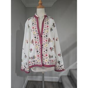 Zara Boho Cotton Embroidered Blazer Jacket Shirt Size L